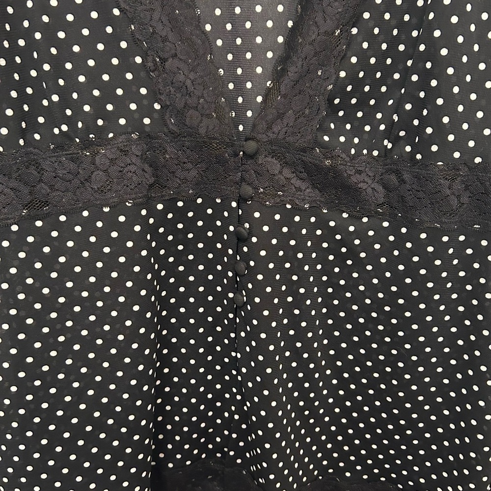 Torrid Black and White Polka Dot Lace Trim Top - Picture 2 of 5